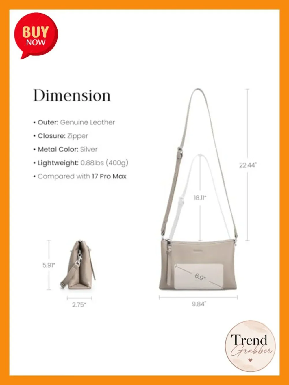 Genuine Leather Crossbody Bag with RFID Protection